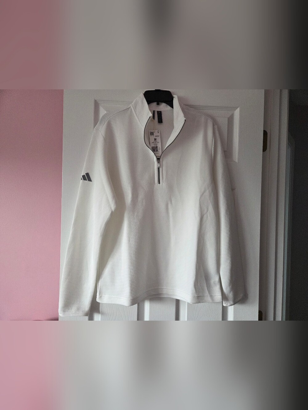 Mens Adidas White Quarter-Zip Pullover Size M NWT